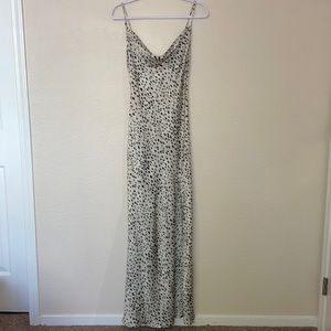 Leopard print full length satin dress